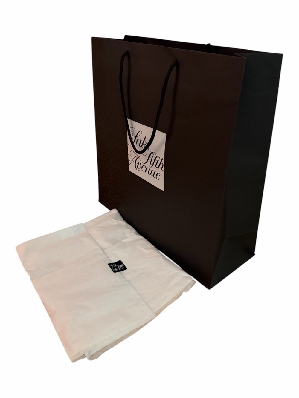Saks Fifth Avenue Gift Shopping Paper Bag with White Tissue XL Black 17X7X17
